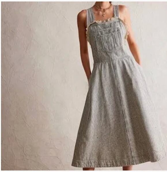 We The Free Dresses & Skirts - We The Free painted overall dress cottagecore coquette green striped women's XS